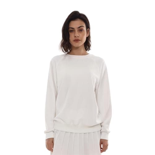 Image of Amazhiyu Womens Sweatshirt, Ladies Solid Long Sleeve Pullover Top Crewneck Hoodie Casual Loose Fit White S