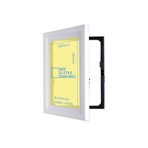 Image of My Little DaVinci A4 White Wooden Picture Frame, Front Opening Art Frame with Storage for 50 Sheets, Wall Mounted Kids Artwork Display for Photos Drawings Home Decor