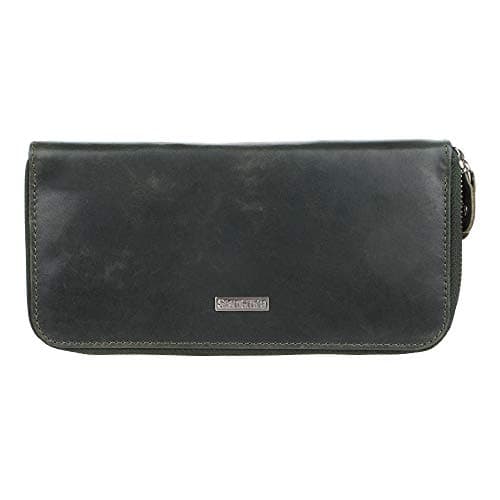 Image of STARHIDE Genuine Distressed Leather Women's Wallets Multifunction Bifold Full Zip Arround Clutch Purse with RFID Blocking Large Storage Capacity Card and Phone Holder 5605 (Green)