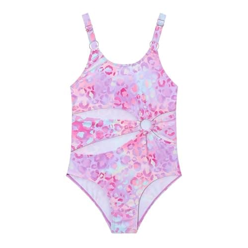 Image of Ewbob Girls One Piece Swimsuit Swimwear Swimming Costume Beach Bathing Suit for Kids Age 5-14 Years(C7-002)-Purple-9-10Y