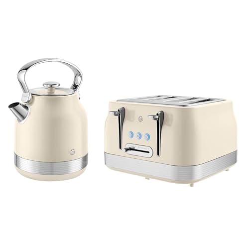 Image of Swan Retro Kitchen Set, 1.7L Rapid Boil Kettle with 360 Degree Base, 3000W, and 4 Slice Toaster with 7 Browning Levels, 1860W, Cream, SK14631C & ST19029C
