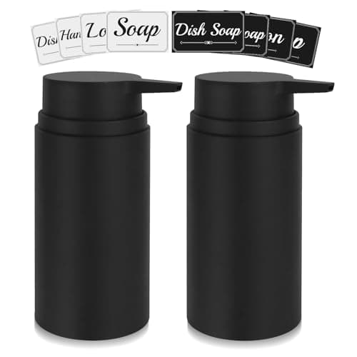 Image of Topsky 2 Pack Soap Dispenser with Plastic Pump, 480ml Liquid Hand Soap Dispenser, Rustproof Pump for Kitchen & Bathroom, Great for Lotions, Essential Oil, Liquid Soaps (Black, with 8 Stickers)