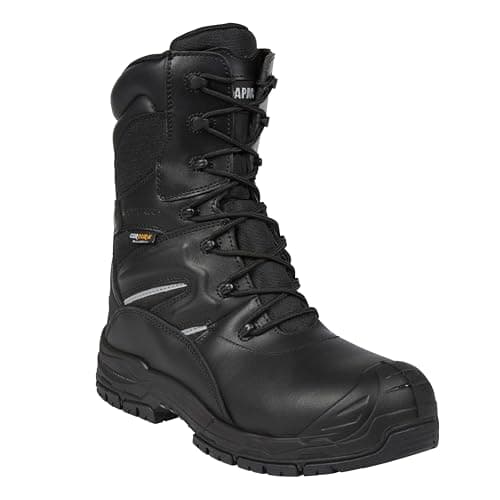 Image of Apache Workwear Men's Combat Safety Boot | UK Size 9 | Composite Anti Scuff Toe Protection | Black Leather High Leg Shoe | Waterproof and Breathable Inner Lining
