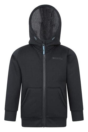 Image of Mountain Warehouse Nordic II Kids Full-Zip Hoodie - Warm & Snug Top with Sherpa Lining, For Boys & Girls - Best for Autumn, Winter, Outdoors, Walking, School Black Kids Size 7-8 Years