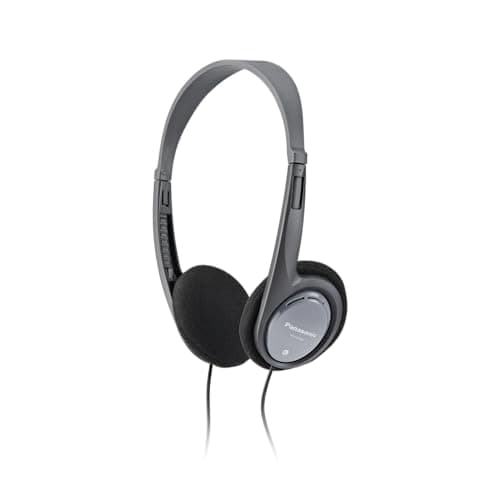 Image of Panasonic RP-HT090E-H Lightweight Stereo Headphones, On-Ear Headphones, 5m Long Cord, Volume Control, XBS, 3.5mm Jack, Black