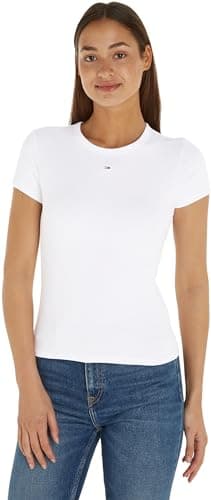 Image of Tommy Jeans TJW SLIM ESSENTIAL RIB SS EXT S/S T-Shirt Women's, White (White), XXS