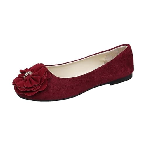 Image of Womens Floral Ballet Flats Suede Round Toe Dress Shoes Ladies Flat Pumps Casual Work Office Slip On Moccasins Daily Dating Commuting Loafers