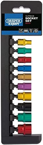 Image of Draper 50151 1/4-Inch Square Drive Metric Coloured Socket 10 Piece Set
