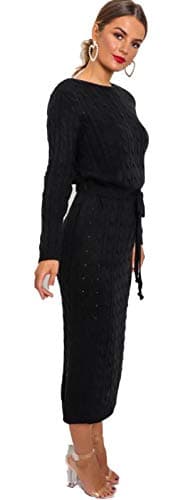 Image of Crazy Girls Womens Cable Knit Belted Midi Dress, Black, SM (UK 8-10)