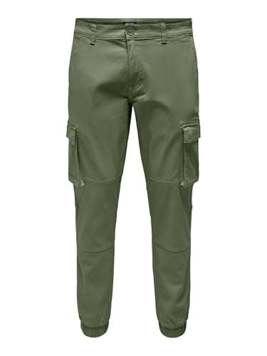 Image of ONLY & SONS Men's 22016687 Cargo Trousers, Deep Lichen Green, 28 W/ 30 L