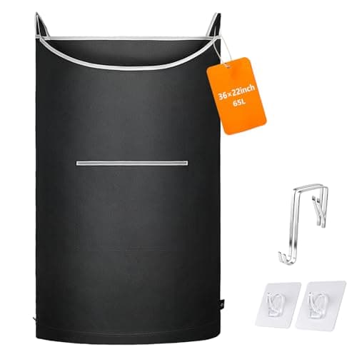 Image of KINGSUSLAY Hanging on Laundry Bag, Collapsible Hanging Washing Basket,X-Large Capacity Door Hanging Laundry Bag and Door Laundry Basket for Dirty Laundry(89 x 56CM, Black)