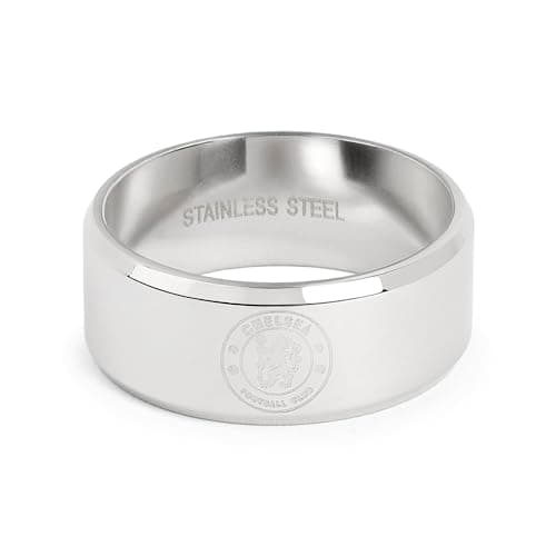 Image of Official Licensed Chelsea FC Stainless Steel Crest Band Ring - Medium Mens/Unisex Football Gift