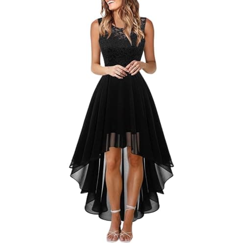 Image of Women's Dresses A-line Lace Fancy Costumes Sleeveless Elegant Bridesmaid Short Cocktail Dress for Wedding Tea Party Graduation Celebration. (Black, M)