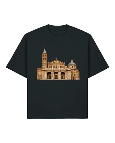 Image of Historic Romanesque Church Facade Unisex Heavyweight Cotton T-Shirt Black X-Large