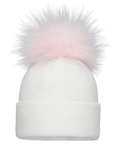 Image of SOHOBABY™ British Made Soft Stretchy Single Pom Plain Baby Boy Baby Girl Hat (UK, Age, 0 Months, 3 Months, White/Pink)