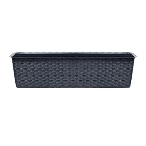 Image of URBNLIVING Rectangle Rattan Plastic Balcony Flower Plant Garden Herb Planter Decor Pots Set (Anthracite, 800mm)
