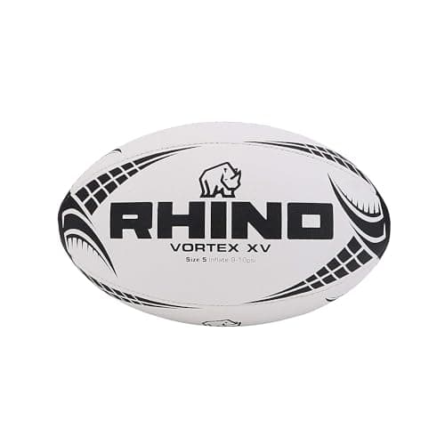 Image of Rhino Unisex Vortex XV Rugby Ball, White, Size 5