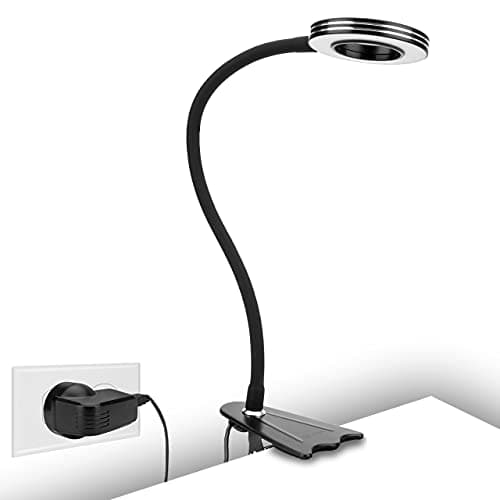 Image of CeSunlight Clip Light, 8W Clamp Bed Lamp, Bedside Led Reading Lamp for Headboard, Desk, Warm, Daylight and White Light 3 Colors, Eye-Care 10 Dimmable Illumination Modes (Black)