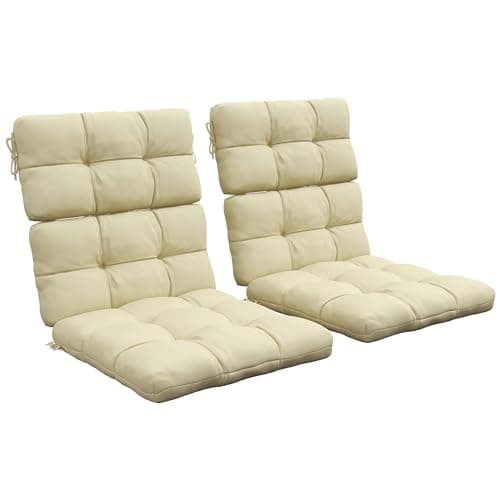 Image of Outsunny 2pc Outdoor Seat Cushions with Backrest, Ties, Water Repellent Seat Pads for Chair, Garden Patio, Beige