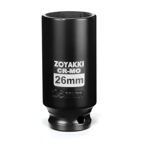Image of ZOYAKKI 1/2" Drive x 26 mm Deep 6 PT Impact Socket, CR-MO, 1/2-inch Drive 6 Point Axle Nut Socket for Easy Removal of Axle Shaft Nuts (26MM）