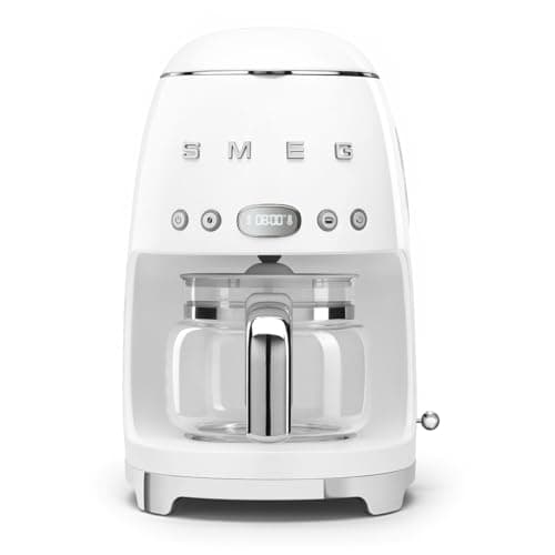 Image of Smeg DCF02WHUK Drip Coffee Machine, Auto-Start Mode, Reuseable Filter, Digital Display, Anti-Drip System, Aroma Intensity Option, 1.4 Litre Tank, White