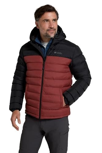 Image of Mountain Warehouse Season Mens Padded Jacket - Water Resistant Puffer Coat, Lightweight, Lab Tested to -30C, Microfibre Filler - Spring Summer, Travelling, Walking Berry L