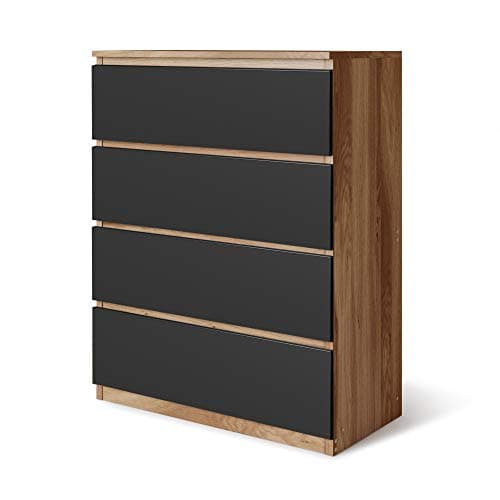 Image of URBNLIVING 4 Or 5 Drawer Skagen Wooden Bedroom Chest Cabinet No Handle Storage Cupboard Modern (Oak Carcass + Black Drawers, 4 Drawers)