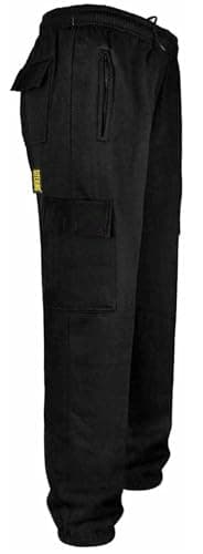 Image of SITE KING Mens Cargo Combat Work Tracksuit Jogging Bottoms with Knee Pad Pockets Size S to 5XL Fleece Pants (5XL - 58/60 Waist, Black)