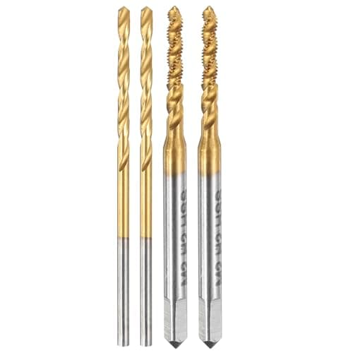 Image of sourcing map Tap and Drill Bit Set, 2pcs M2 x 0.4 Metric Spiral Flute Thread Screw Taps & 2pcs 1.6mm Twist Drill Bits, Titanium Coated HSS-6542 Tapping Threading Tool Kit