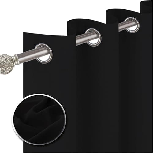Image of funky gadgets Blackout Curtains for Bedroom 72 Inch Drop Thermal Insulated Eyelet Curtains & Drapes Black Out Curtain for Kitchen, Living Room 2 Panels (90x72 Inch Black)