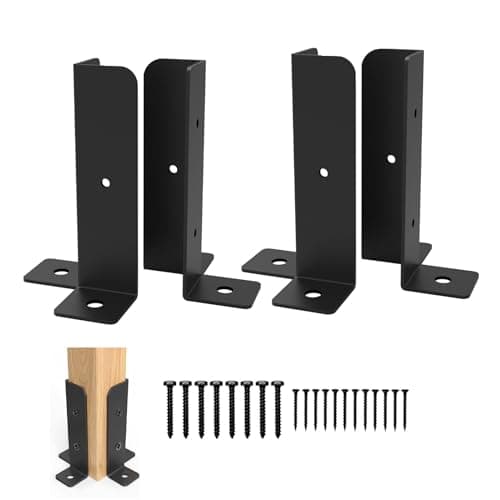 Image of 4 PCS Adjustable Fence Post Brackets Post Support, Fit Wood Posts, Black Rust-Proof Steel Fence/Pergola/Deck Post Bracket Kit with Screws and Expansion Nails (4) (4 pcs 2mm)