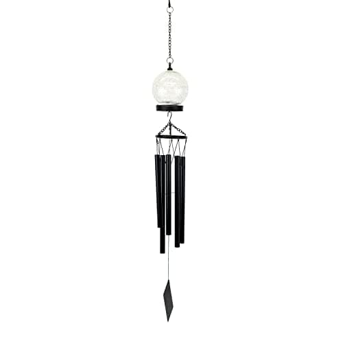 Image of Gardenwize Solar Powered Crackle Ball Wind Chime – Warm White LED, Energy Efficient with No Running Costs, 12cm Decorative Glass Ball, Built-In Back-Up Battery (GW424)
