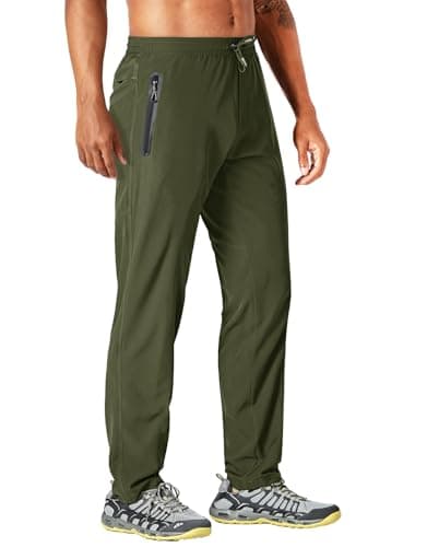 Image of MAGCOMSEN Men's Lightweight Hiking Pants Quick Dry Stretch Running Workout Outdoor Sweatpants Zip Pockets Army Green, 34