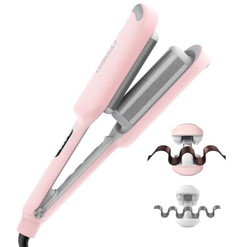 Image of TYMO ROVY Hair Waver Crimper - Hair Curler, Deep Waver Curling Iron, Ionic Curling Wand with Ceramic Tourmaline Barrel for Women, Anti-Scald, Quick & Easy, Dual Voltage, Pink 32mm