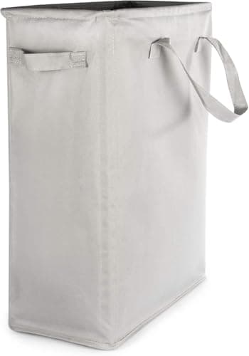 Image of Slim Laundry Basket with Handles | 45L | Linen Washing Baskets | Dirty Clothes Hamper | Small Laundry Bag for Bedrooms Bathrooms | Corner Basket | M&W (Grey)