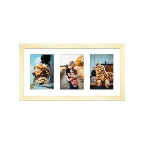 Image of Gold Multi Photo Frame - Holds 3 x 6x4 Pictures, Family Collage Picture Frame for Wall Display, 8x16 Panoramic Frame Size, Pack of 1
