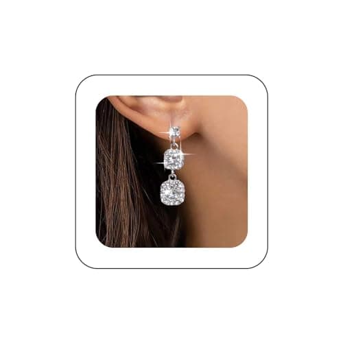 Image of Aneneiceera Vintage Crystal Rhinestone Earrings Silver Crystal Square Earrings Long Cz Drop Earrings Geometric Crystal Earrings Wedding Chandelier Earrings Jewelry for Women and Girls