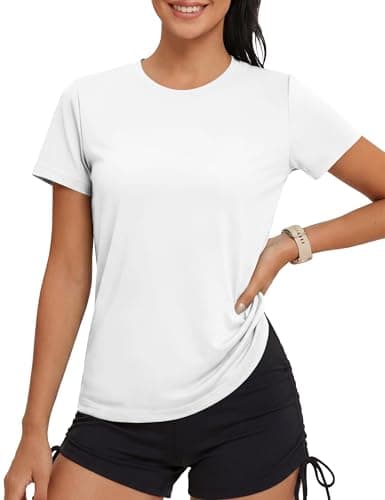Image of MAGCOMSEN Ladies T Shirts Running Gym Sports Top Yoga Lightweight Rash Guard Workout Training Short Sleeve Shirts,White,S