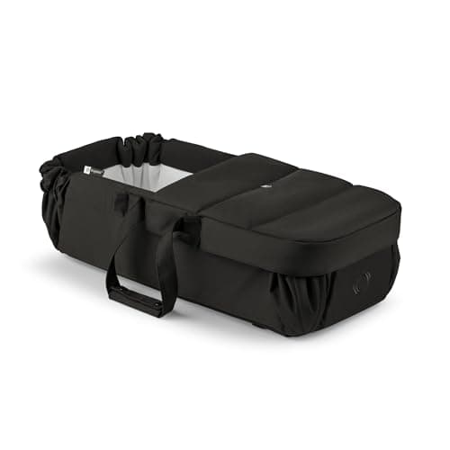 Image of Bugaboo Baby Nest, Portable 2‑in‑1 Bassinet & Footmuff with Carry Straps, Unfolds into Cotton Mattress & Playmat, Compatible Strollers, Lie‑Flat Pod for Babies from Birth – Heritage Black