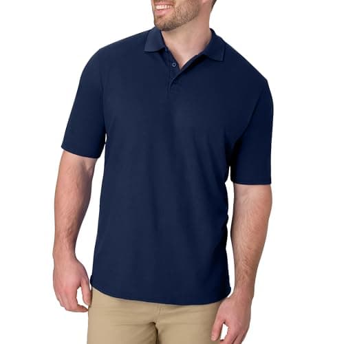 Image of Hanes Men's Pique Short Sleeve Shirt, Three-Button Midweight Polo, Navy, Medium