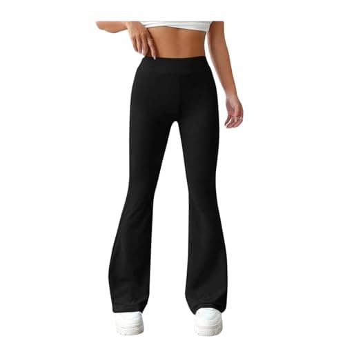 Image of MyShoeStore Women Flared Stretch Bootleg Trousers Ladies Boot Cut High Rise Stretch Soft Fine Pull On Work Nurse Carer Work Bottoms Elasticated Waist Boot Leg Yoga Pants(Black, 16/29)