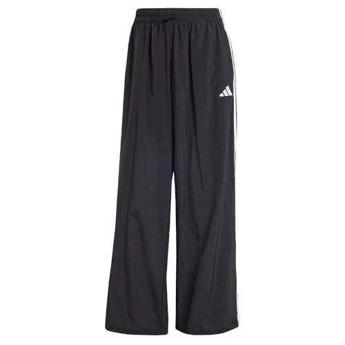 Image of adidas Women's Essentials 3-Stripes Lifestyle Woven Parachute Pants, Black/White, M