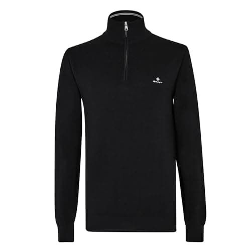 Image of GANT Men's Cotton Pique Half-Zip Pullover, Black, Standard, Black, 4XL