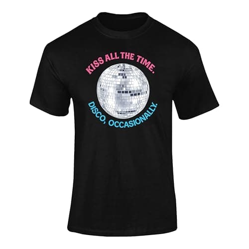 Image of Kiss All The Time Disco Occasionally Funny Retro Dance Adult T Shirt Black S Style 2