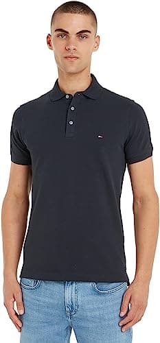 Image of Tommy Hilfiger Men’s Short Sleeve 1985 Slim Fit Polo Shirt, Blue (Desert Sky), XXL