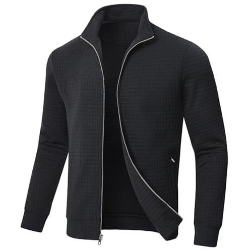 Image of Huayuzh Mens Lightweight Jacket Casual Outdoor Windbreaker Stand Collar Jacket Sport Hiking Running with Zip Pockets Black 3XL