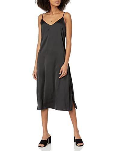 Image of The Drop Women's Ana Silky V-Neck Midi Slip Dress, Black, M
