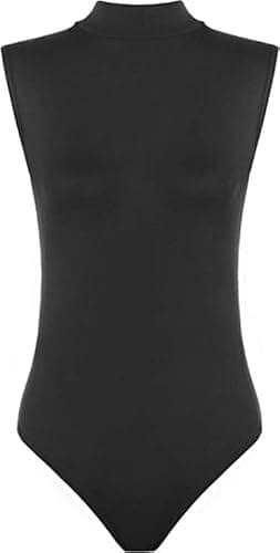 Image of R&N FASHIONS - Women Sleeveless Turtle Neck Bodysuit Leotard – Comfortable Fit – Performance Wear - Dance Class Essential – Ballet, Gymnastics, Dance, Clubbing (Black, 8-10)