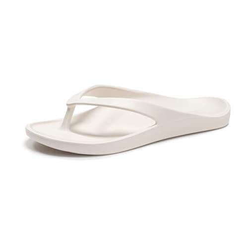 Image of FITORY Unisex Flip Flops, Durable and Comfortable Slides with Arch Support, Lightweight Flip Flops for Beach and Pool in Summer Off-white Size Women's 9/ Men's 8