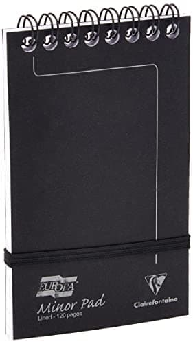 Image of Clairefontaine Europa Minor Notepad Wirebound Elasticated Ruled 80 gsm 120 Pages, 127 x 76 mm, Black 3012Z , Pack 10